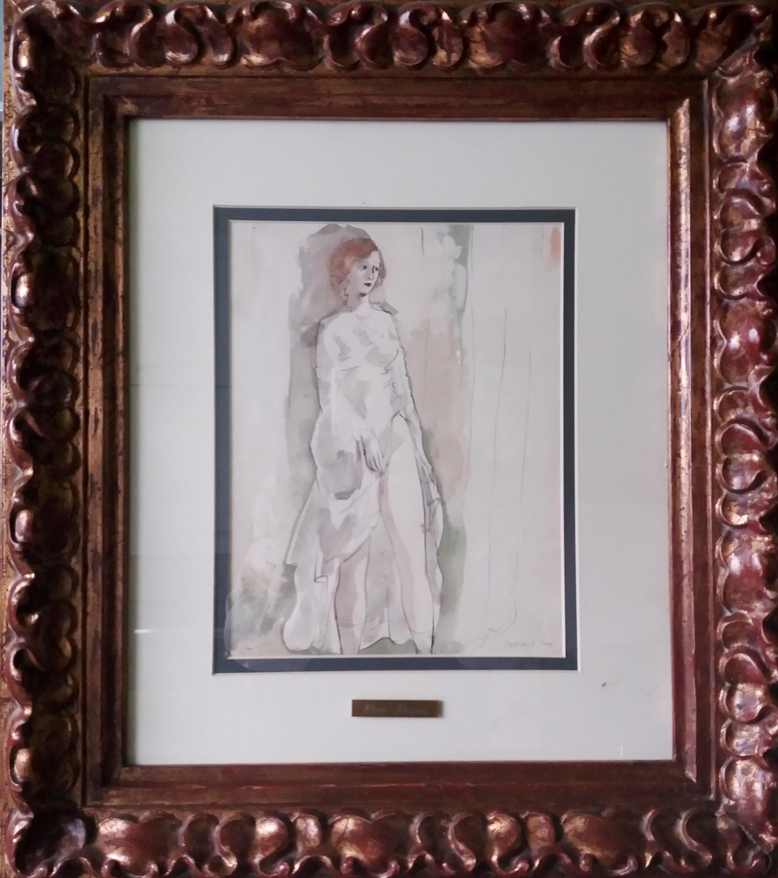 Figurative Painting de Pere Pruna y Ocerans - Pruna  Boceto de mujer para Bocaccio cuadro original en acuarela