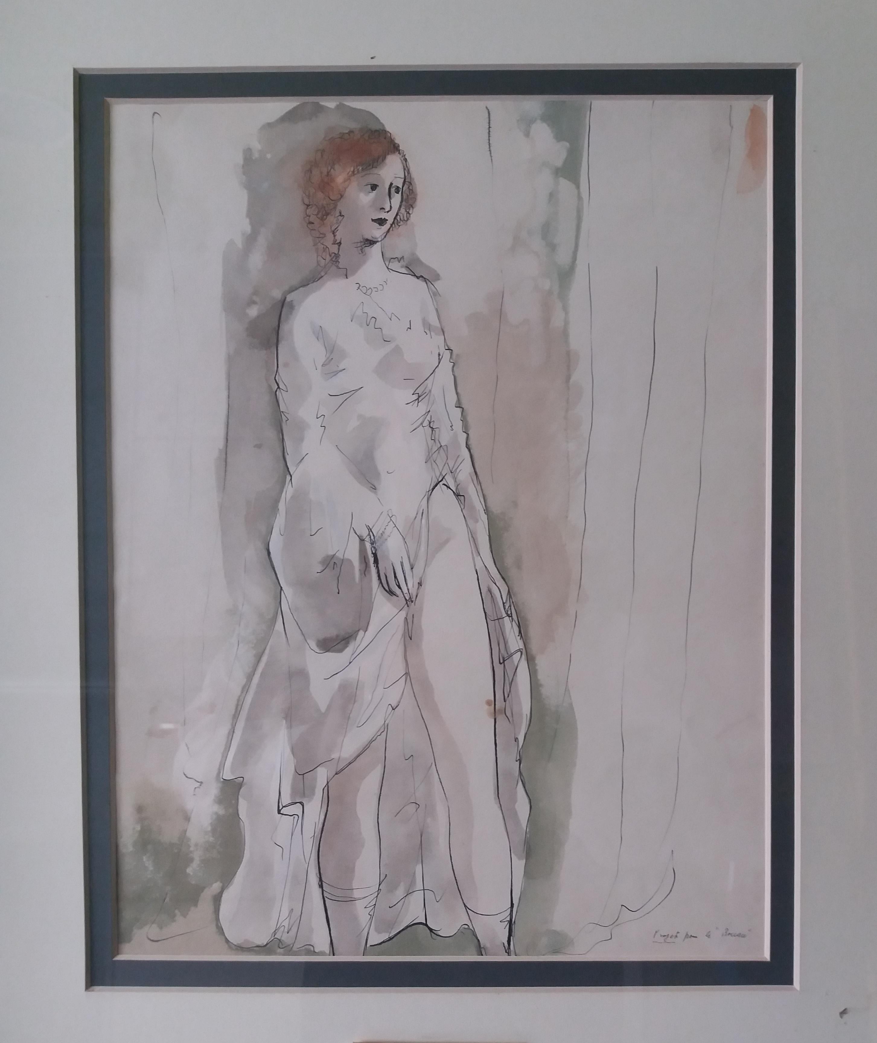  Pruna 6 Women Sketch for Bocaccio original watercolor painting - Expressionist Painting by Pere Pruna y Ocerans