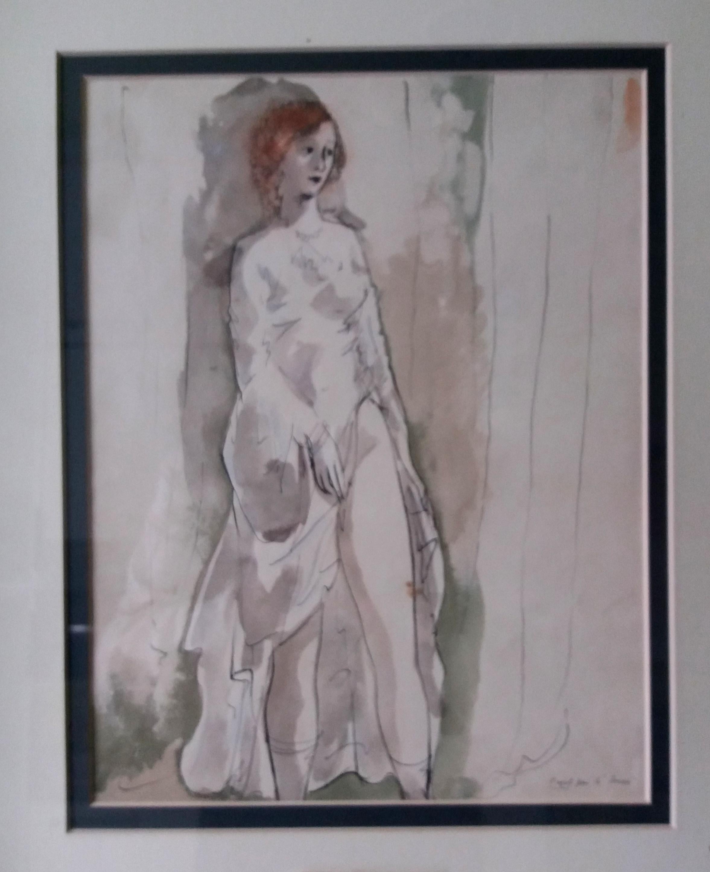  Pruna  Women Sketch for Bocaccio original watercolor painting For Sale 2