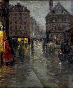 Antique Óleo sobre tela - Quartier latin (París) - Año 1905