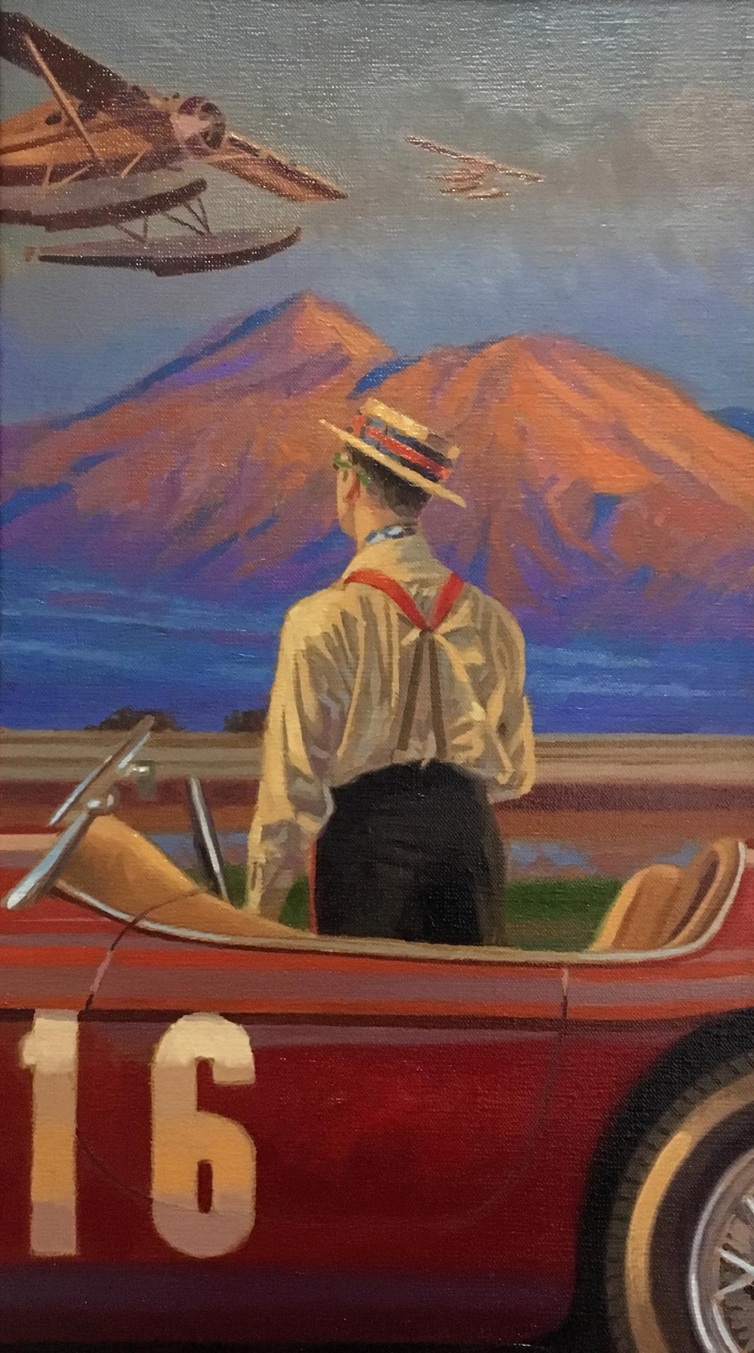 Peregrine Heathcote Figurative Painting - "Air Race" ”  Fulfill your fantasy of high-speed air racing 