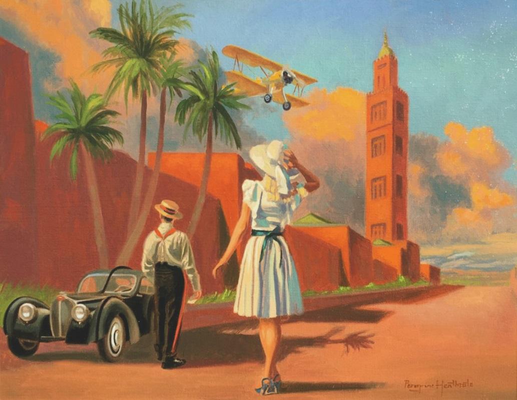 Peregrine Heathcote Figurative Painting - "Destination Unknown"  Daydream about your favorite travel. 