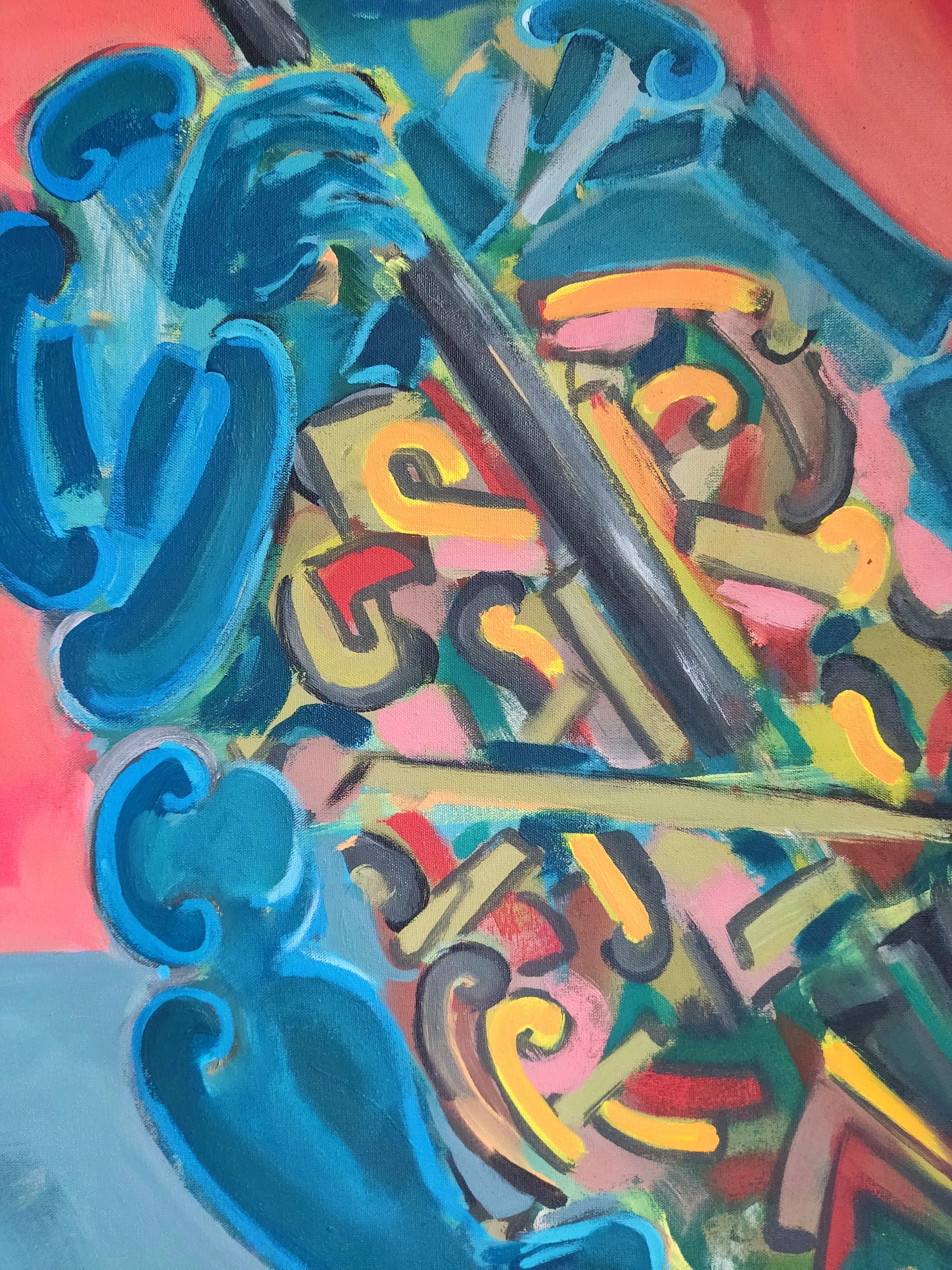 Cello und Blumentopf (Abstrakt), Painting, von Perekucha Ruslan