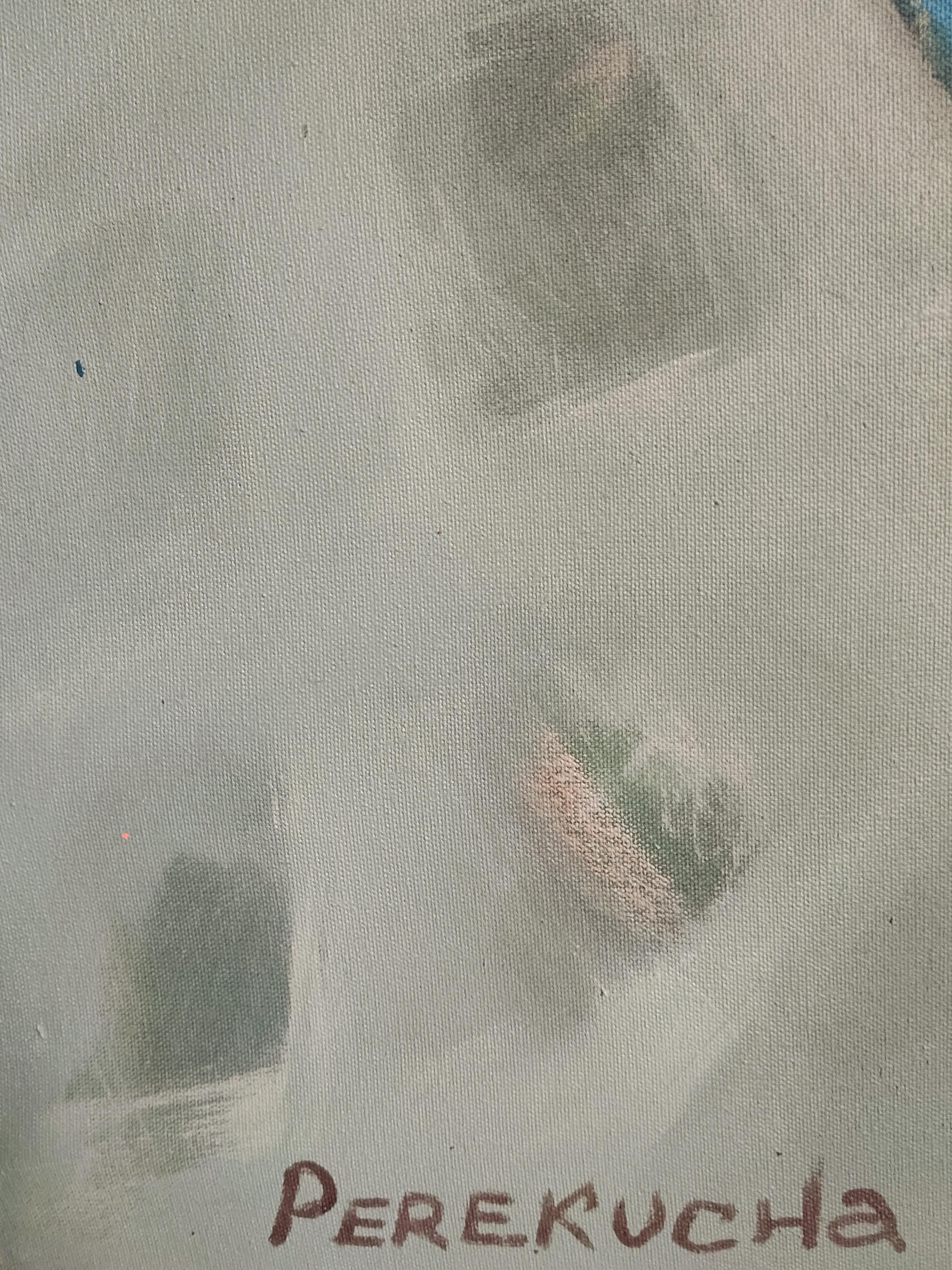 Cello und Blumentopf (Braun), Abstract Painting, von Perekucha Ruslan