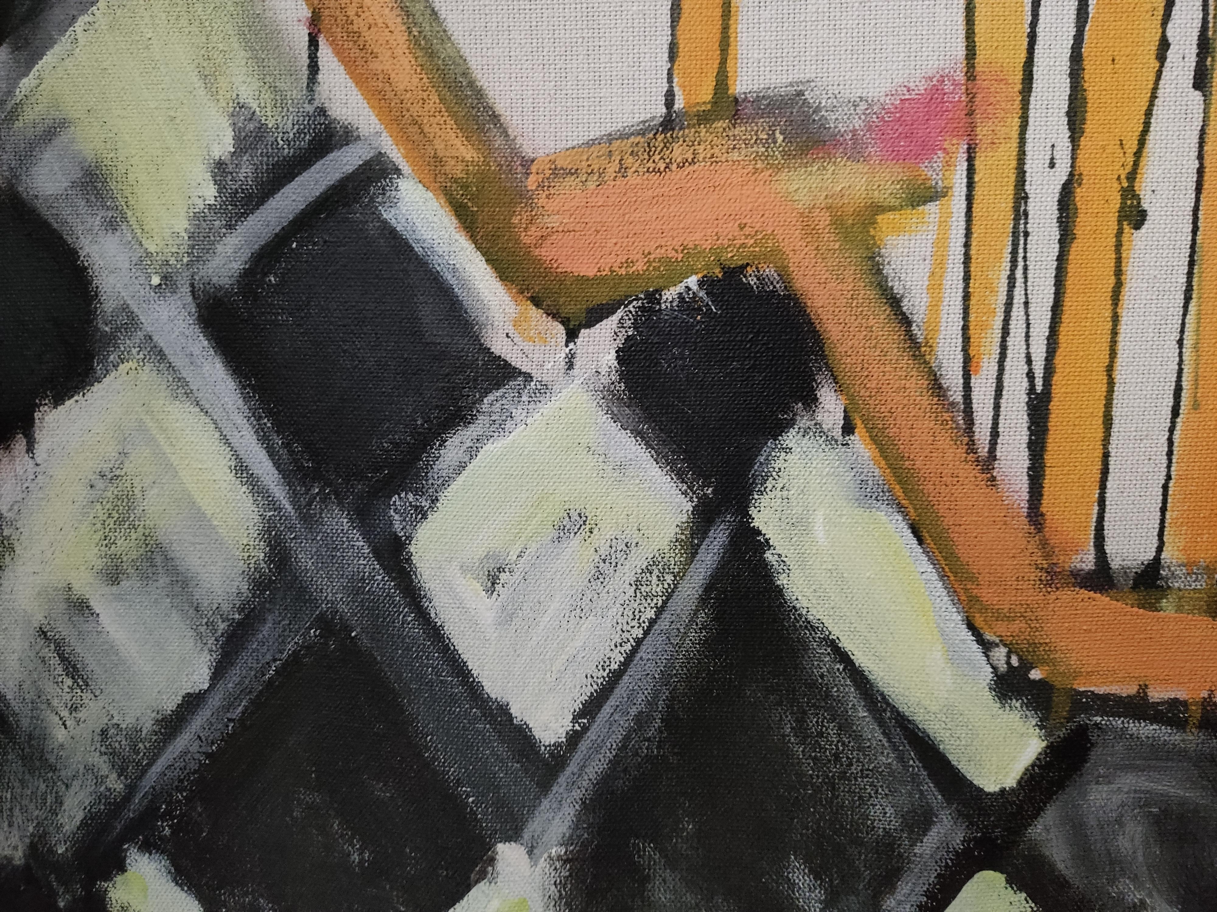 Conversation In Chess Club - Black Abstract Painting by Perekucha Ruslan