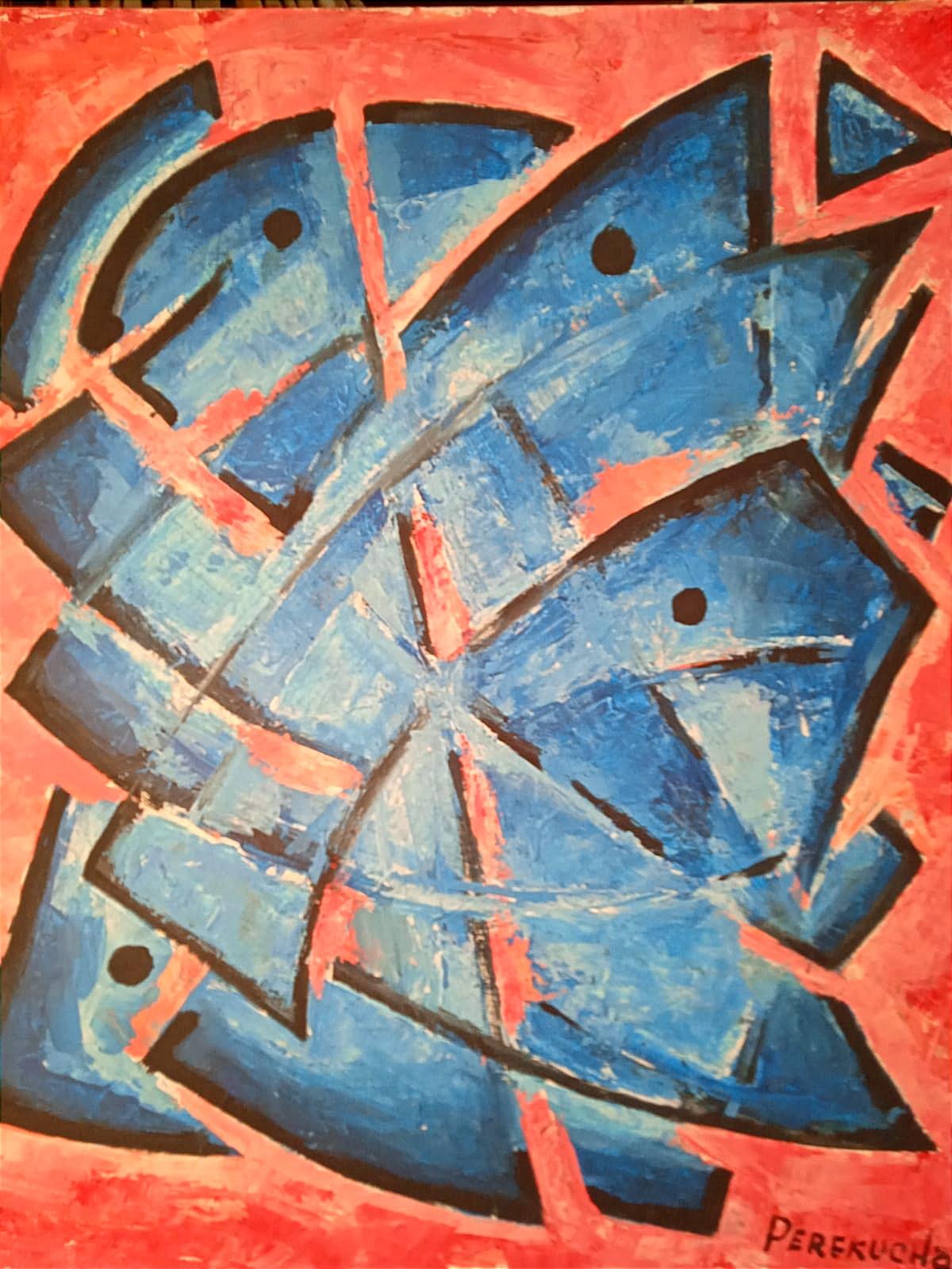 Perekucha Ruslan Abstract Painting – Zusammensetzung der Fische