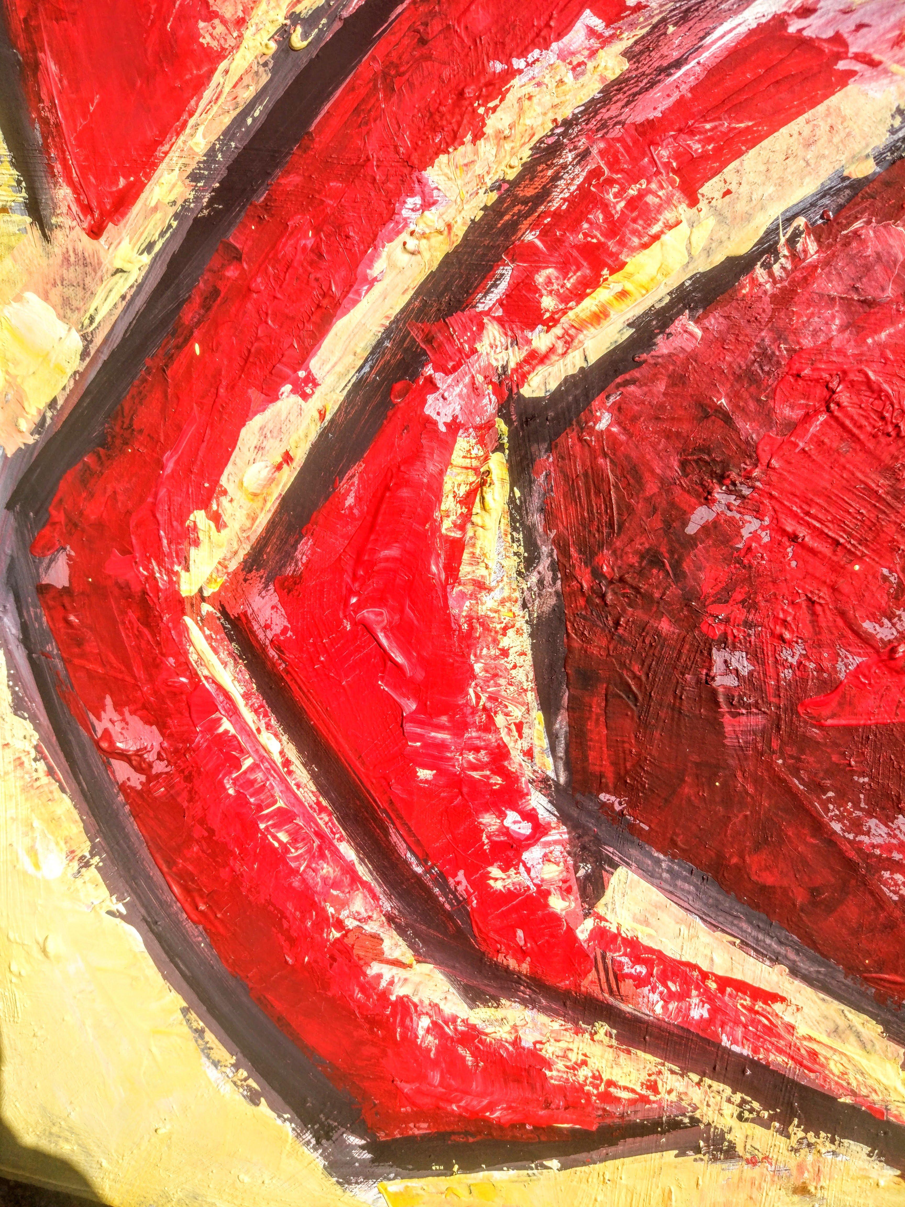 Guitar Man - Red Figurative Painting by Perekucha Ruslan
