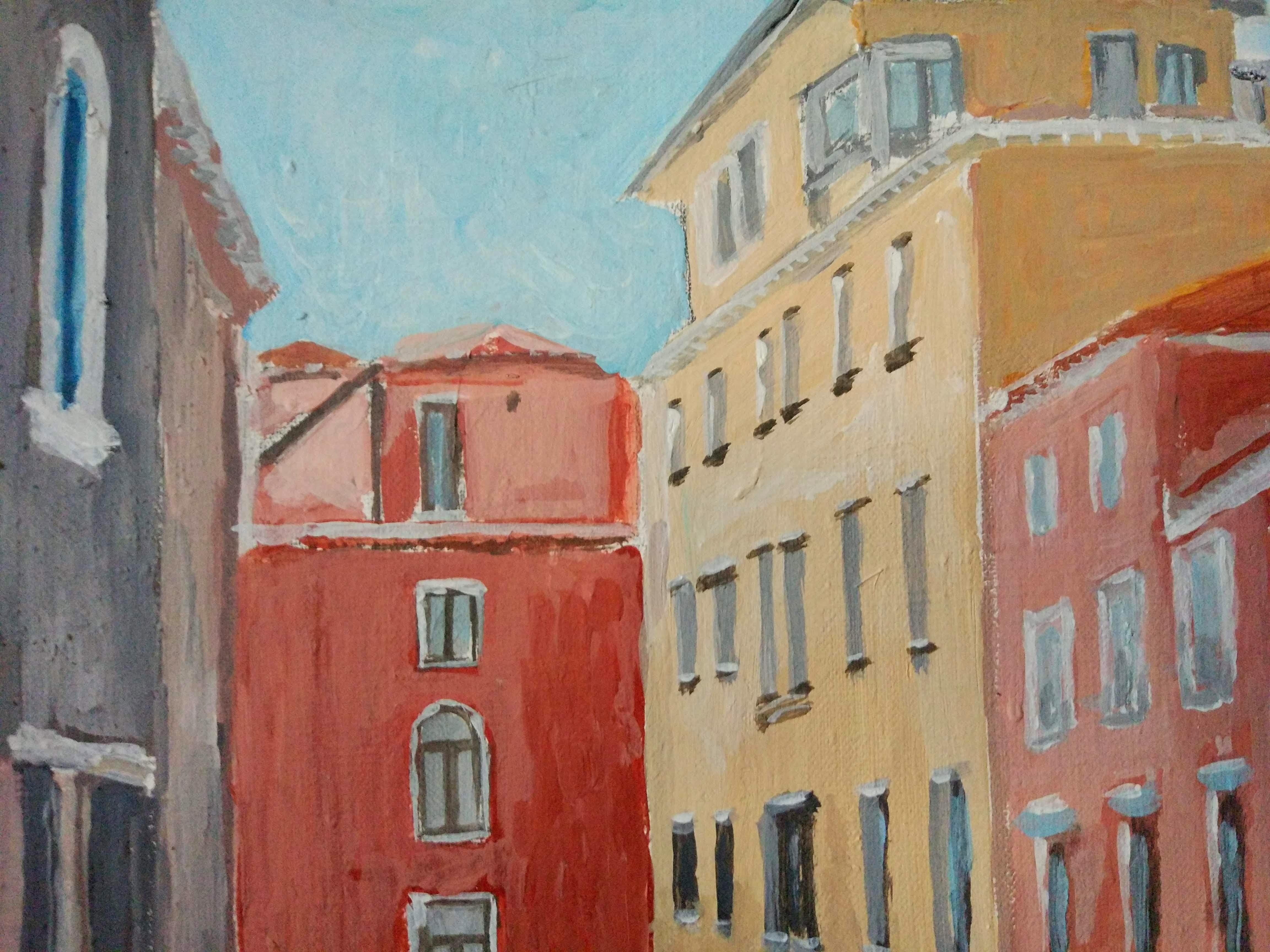 Buzo Blanco Y Dos Cuadrados Blancos En Venecia - Painting de Perekucha Ruslan