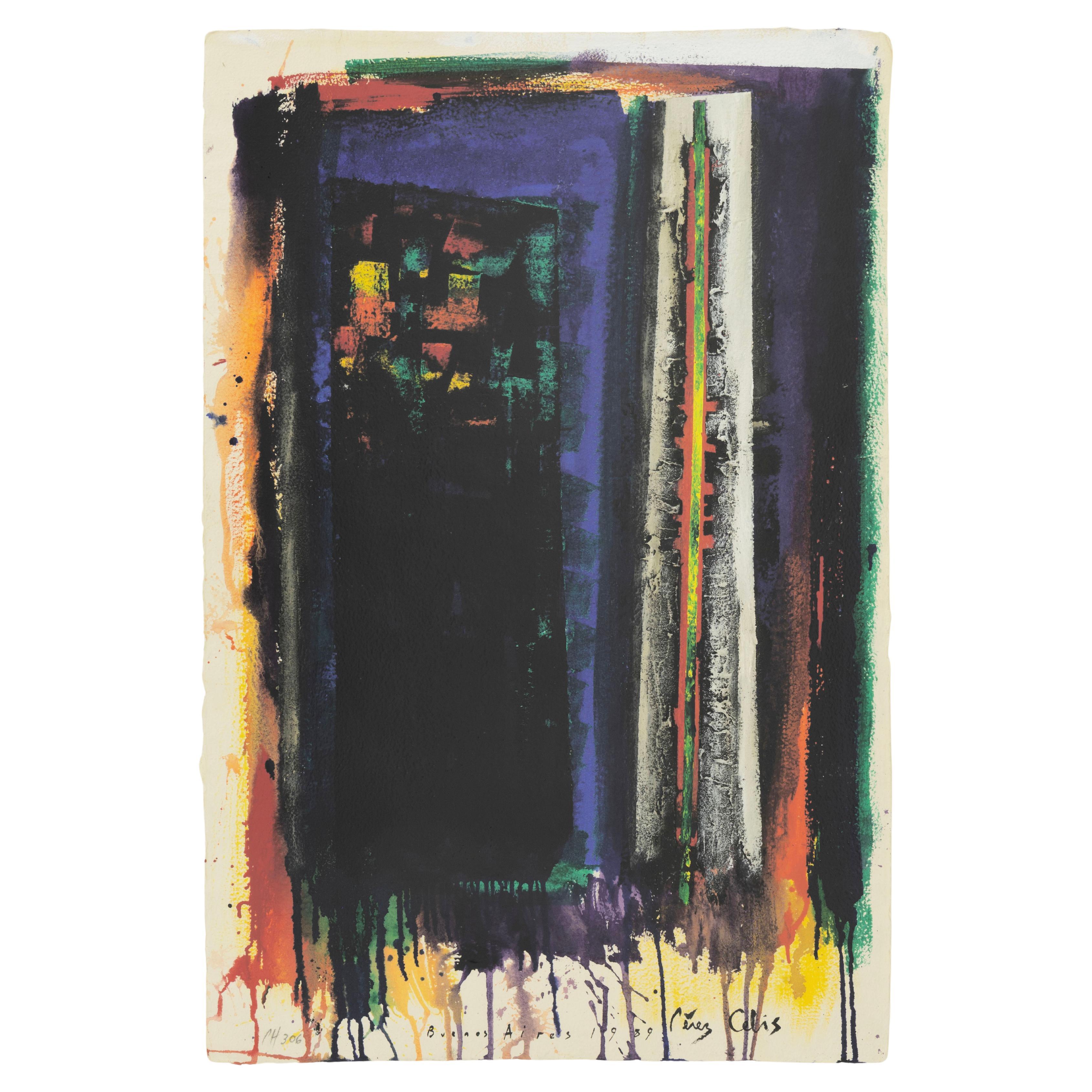 Perez Celis Buenos Aries 1989 Signed Painting on Paper Abstract Expressionism