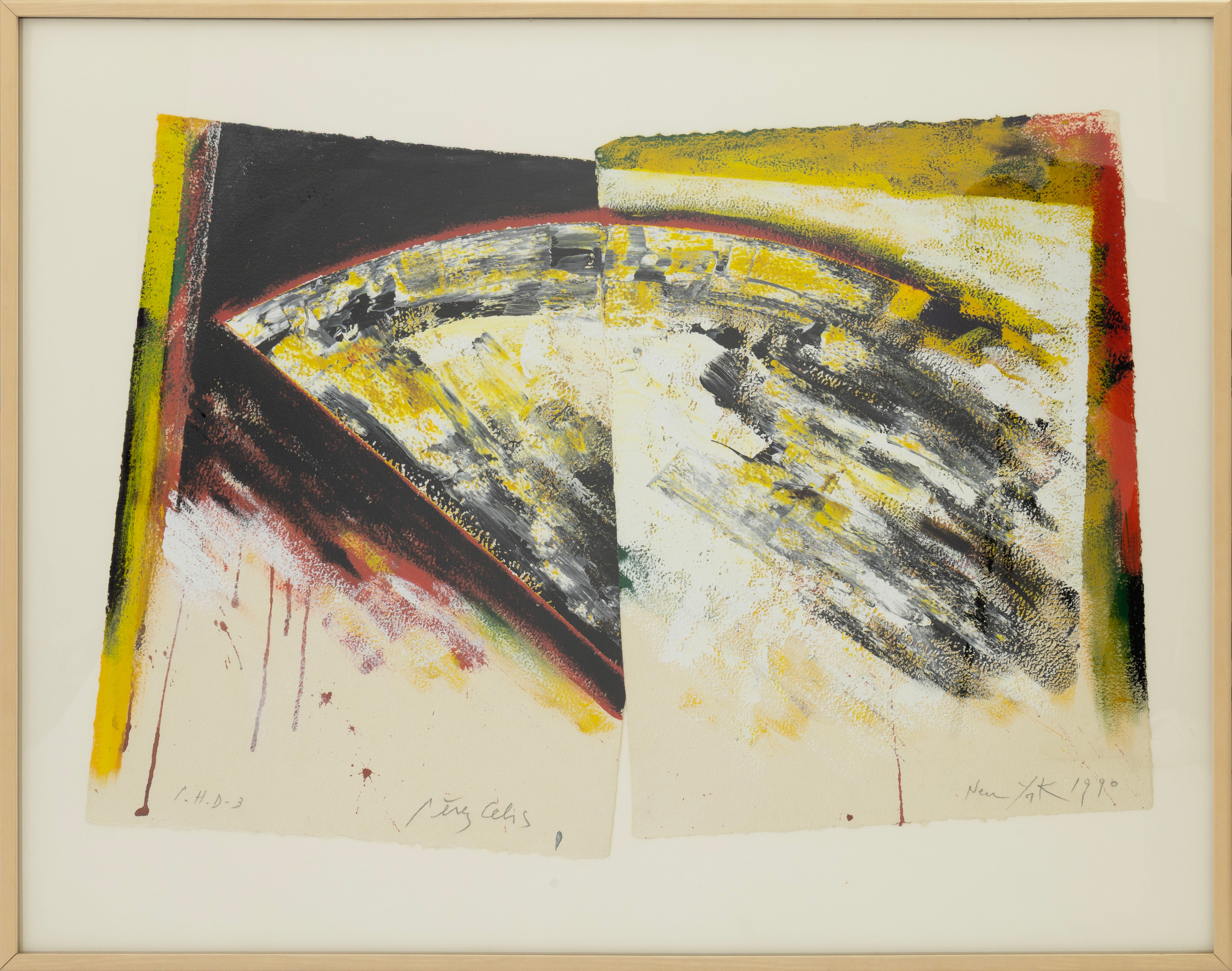 Perez Celis New York 1990 Signiertes Gemälde auf Papier Abstrakter Expressionismus Gerahmt
