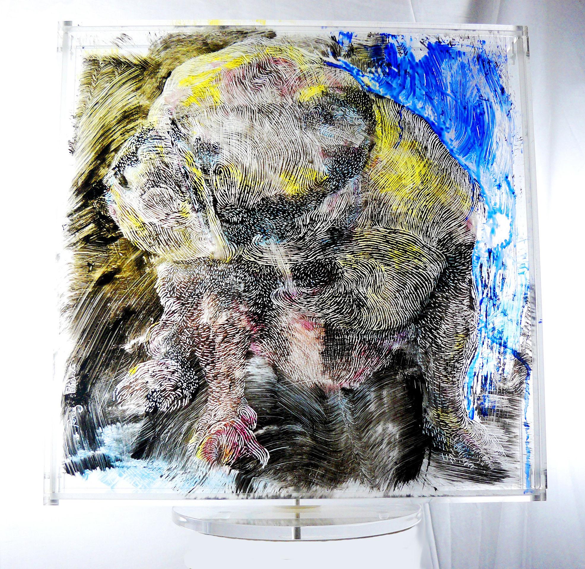 Bulldog Revolving Sculpture 3D Painting on Lucite Your Pet Commission Undertaken For Sale 3
