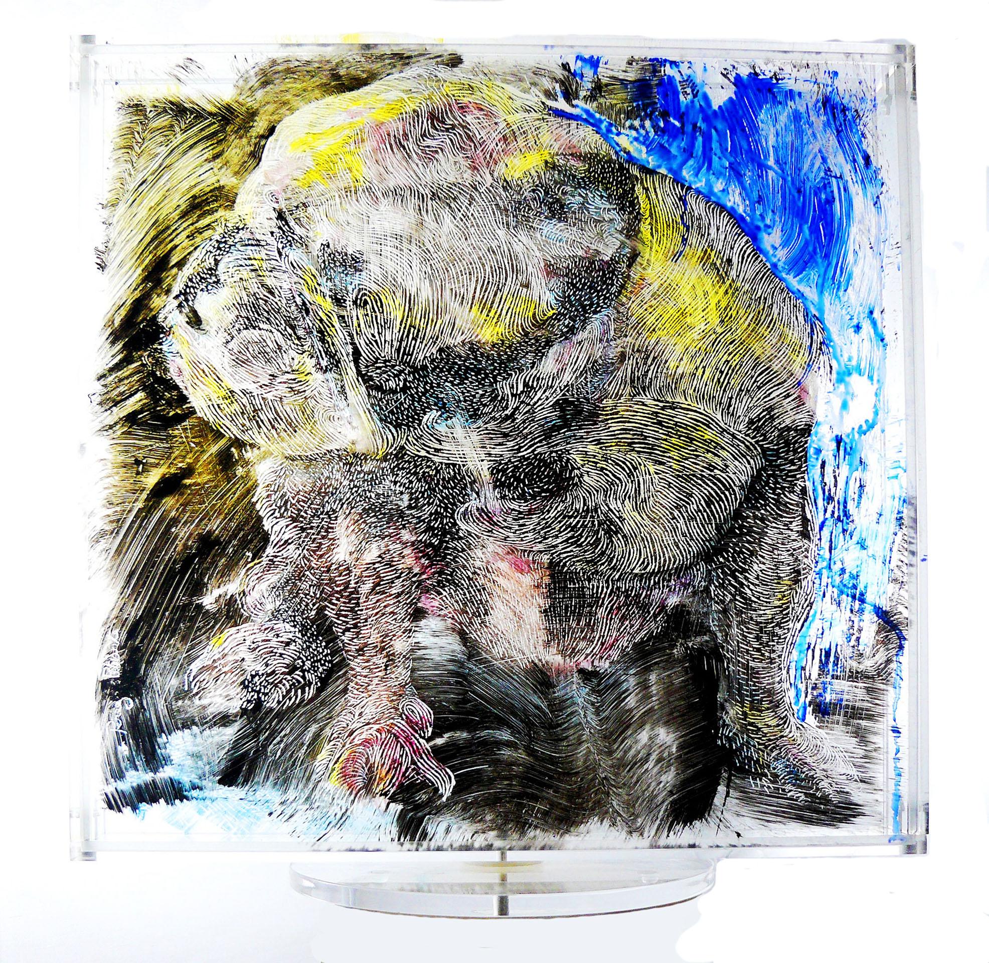 Bulldog Revolving Sculpture 3D Painting on Lucite Your Pet Commission Undertaken - Mixed Media Art by Perez Petriarte