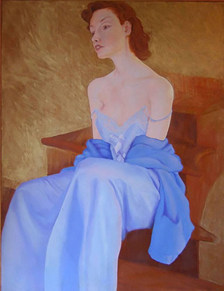  Femme en Bleu  "L`Escalier"  by Perez Pétriarte
Oil on Canvas

Perez Pétriarte grew up on the coast of SW France.
This painting is one her rarer works appearing for sale from the 1980s
She is an artist whose work evolves and follows strong phases