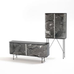 Mobile bar Perf Stripe con piano in acciaio di Moroso per Diesel