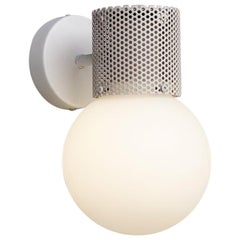 Perf Wall Sconce, Off-White Perforated Tube, Glass Round Orb Shade