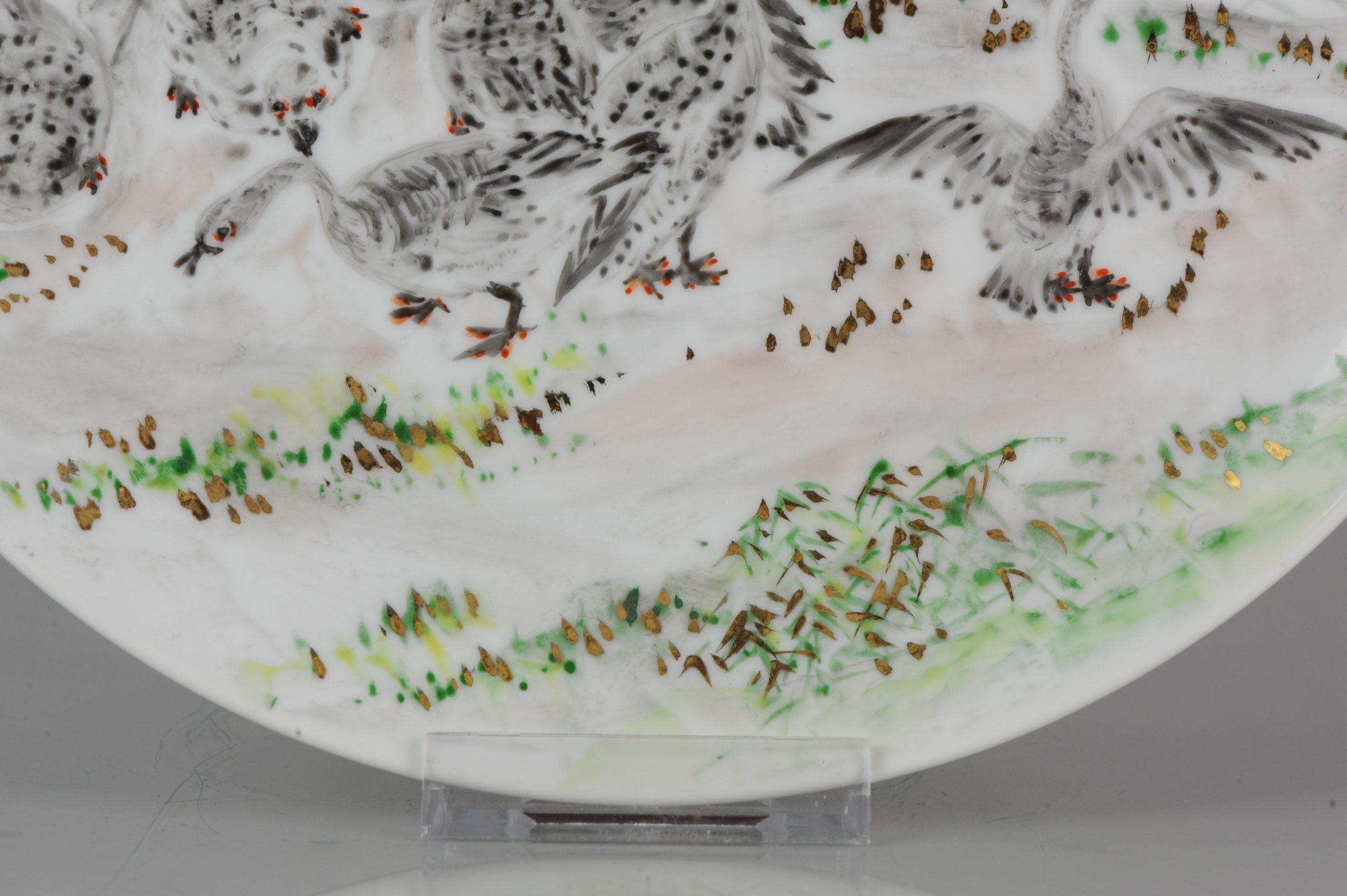 Perfect 20th-21st Century Japanese Porcelain Charger Birds Gooses in Landscape For Sale 7