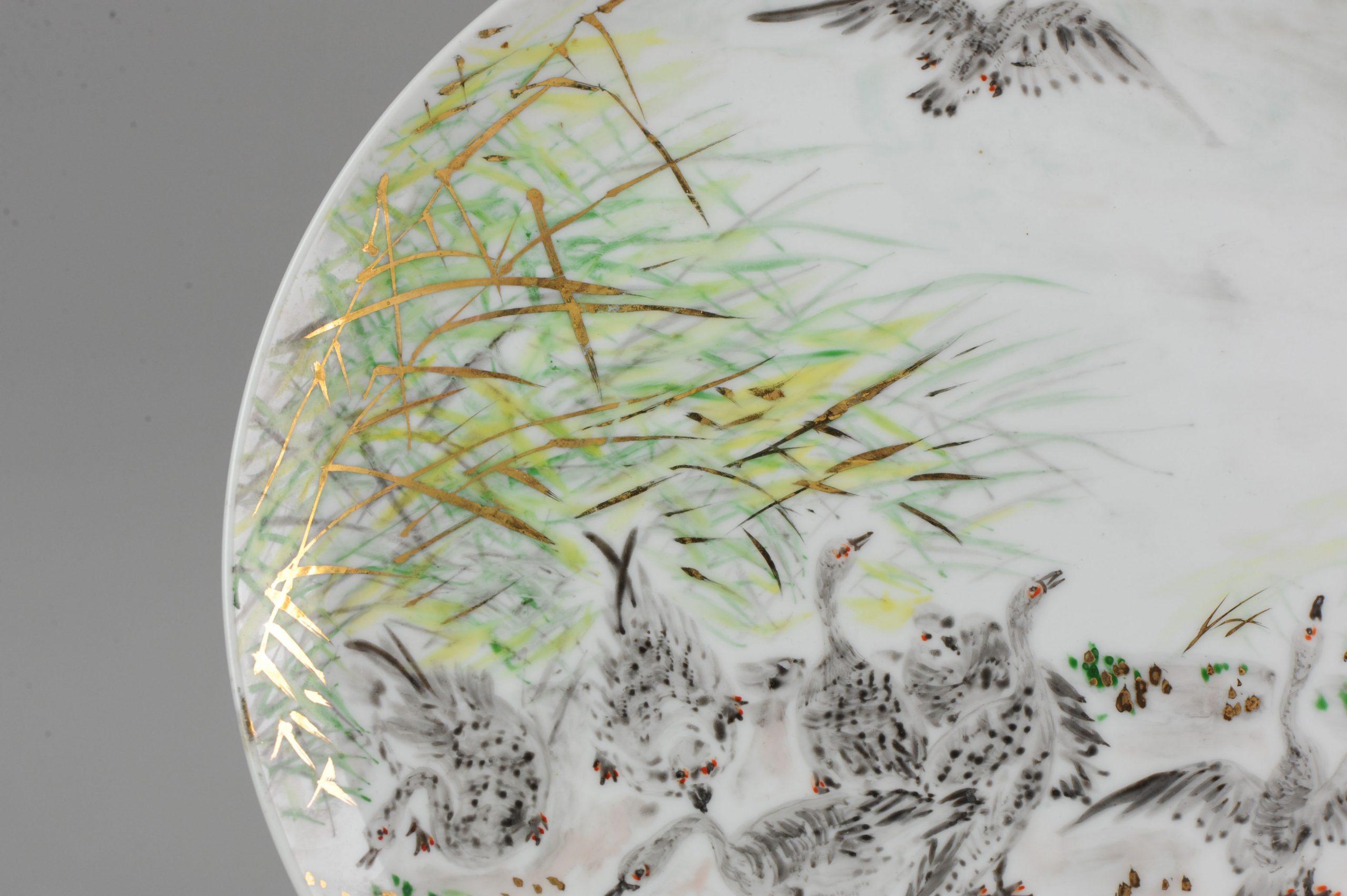 Perfect 20th-21st Century Japanese Porcelain Charger Birds Gooses in Landscape For Sale 8