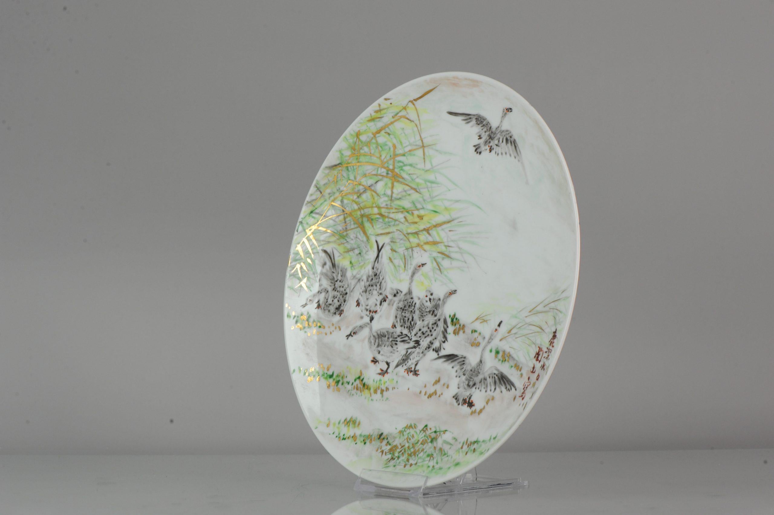 Meiji Perfect 20th-21st Century Japanese Porcelain Charger Birds Gooses in Landscape For Sale