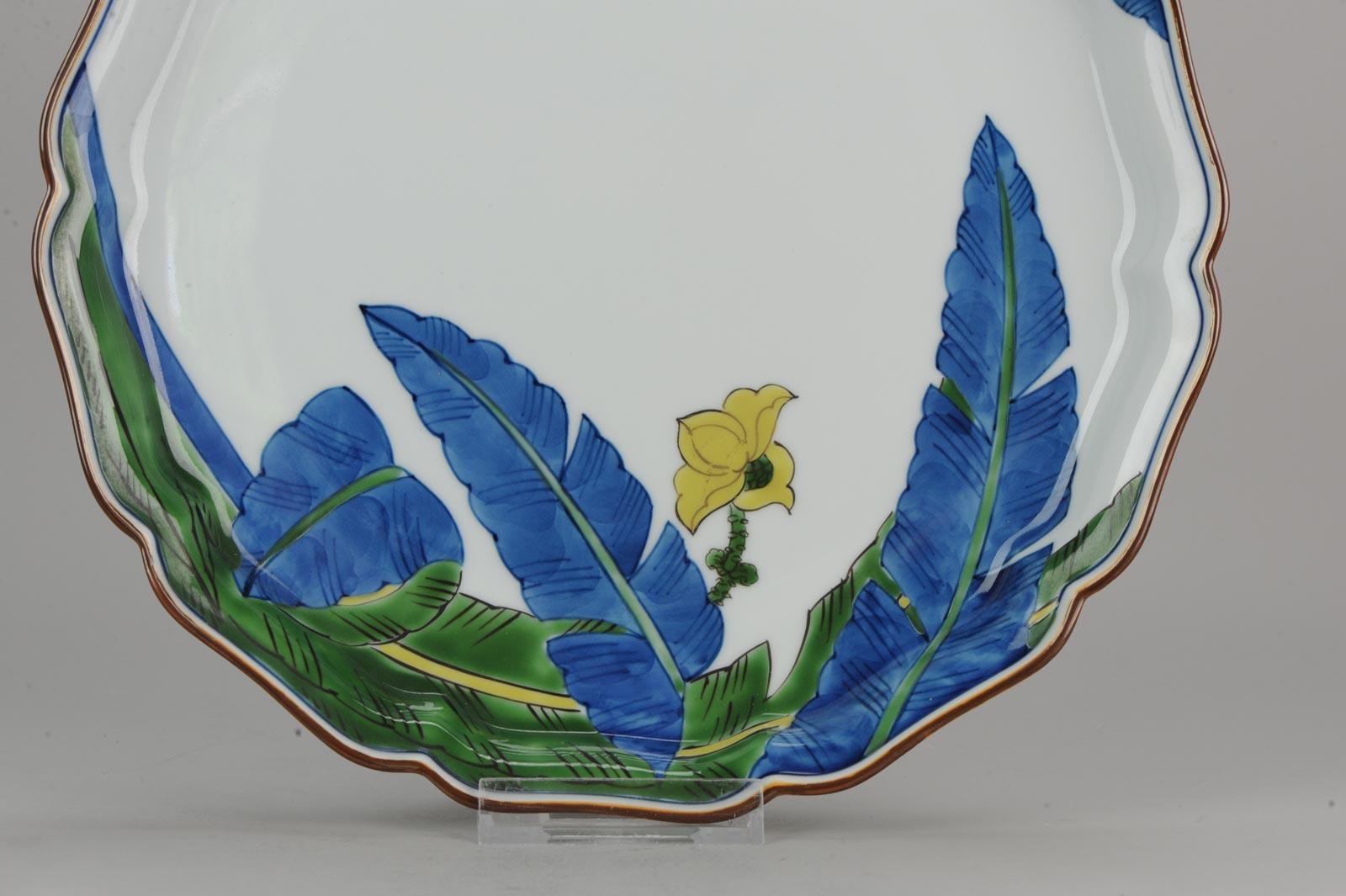 Earthenware Perfect 20th Century Japanese Porcelain Charger Flower and Leaves Marked For Sale
