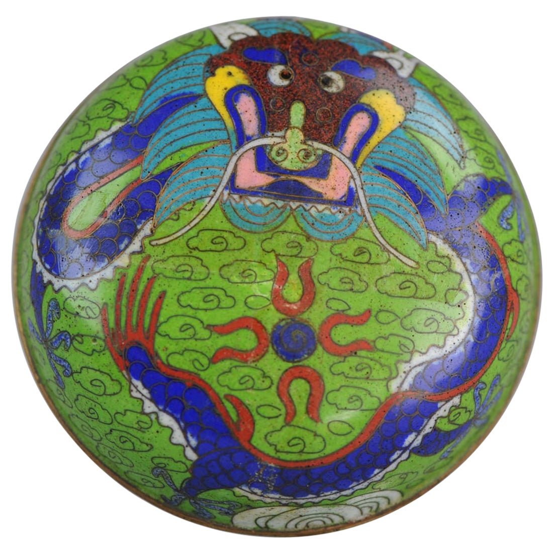 Perfekte antike chinesische Drachen-Cloissone-Kasten aus Bronze aus der Qing-Periode, 19. Jahrhundert im Angebot