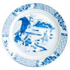 Perfect Antique Chinese Porcelain Ca 1700 Kangxi period Dish Scholar Marked