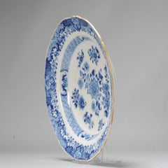Perfect Antique High Quality Chinese Blue & White Garden Floral Dish, 18th Cen