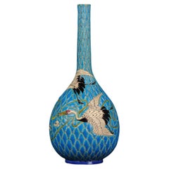Perfect Antique Japanese Porcelain Vase Lobbed Birds Flowers, 19 Century
