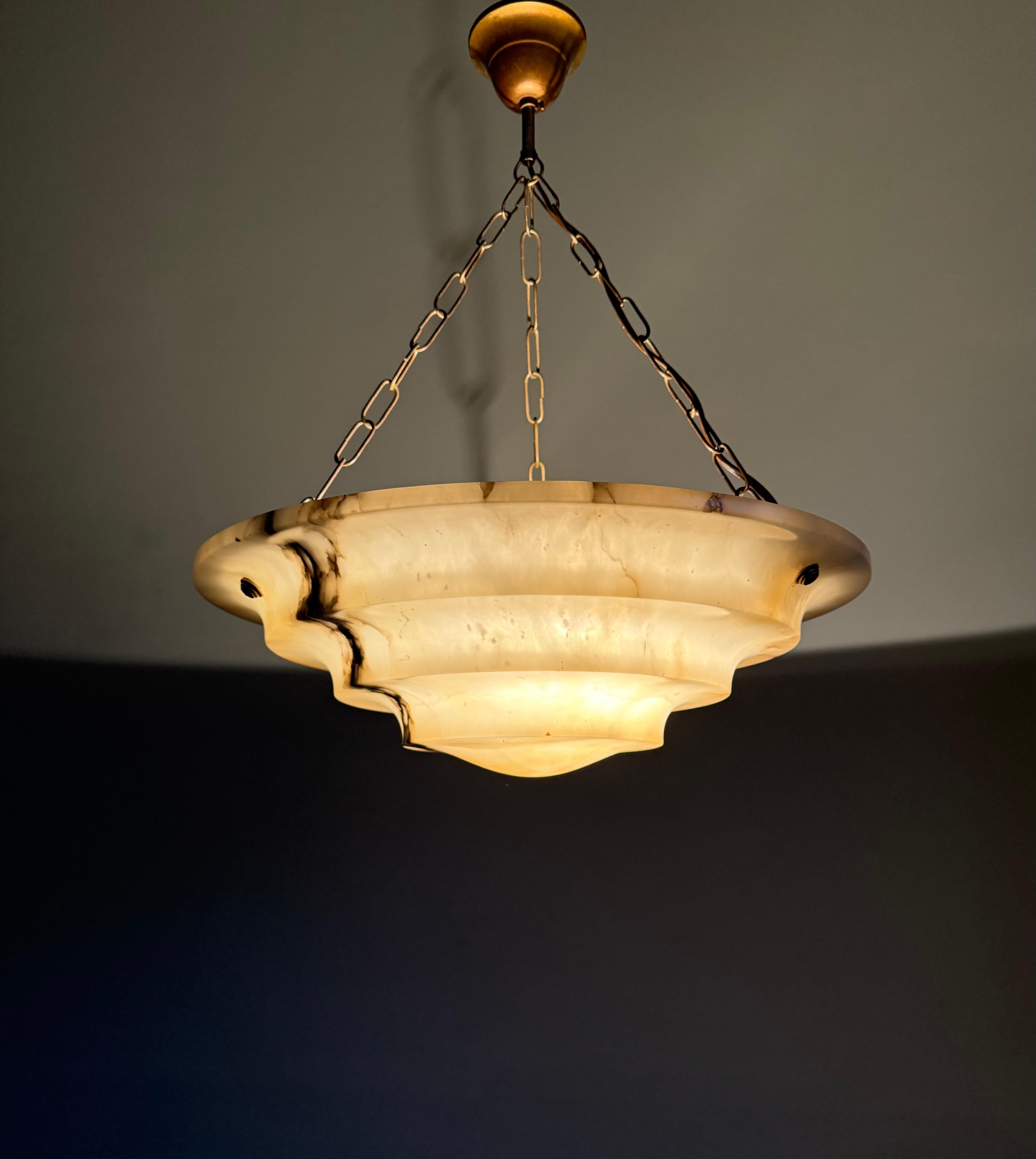 Perfect Art Deco and Large Size, Multi Layered Alabaster Ceiling Light / Fixture 5