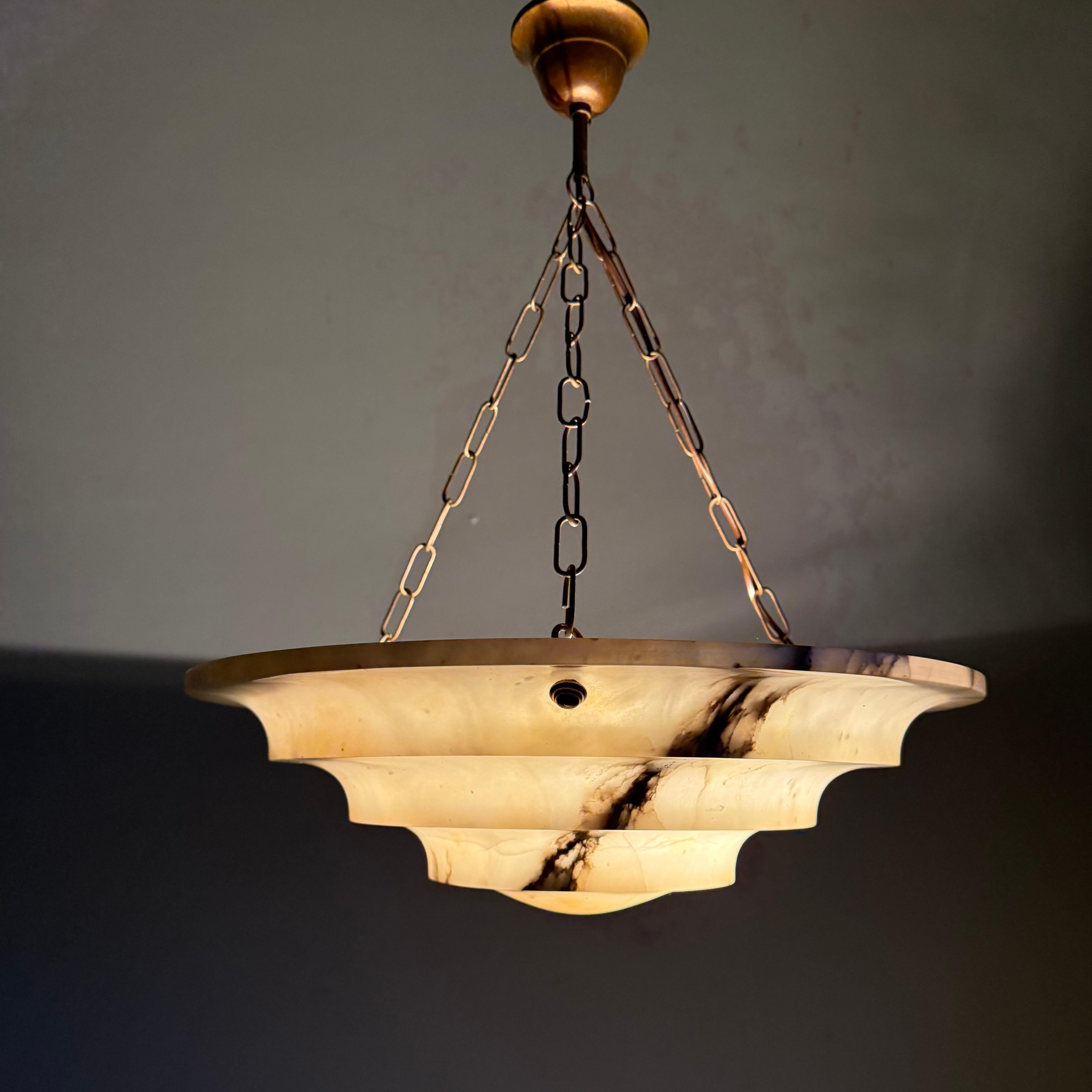 Perfect Art Deco and Large Size, Multi Layered Alabaster Ceiling Light / Fixture 6