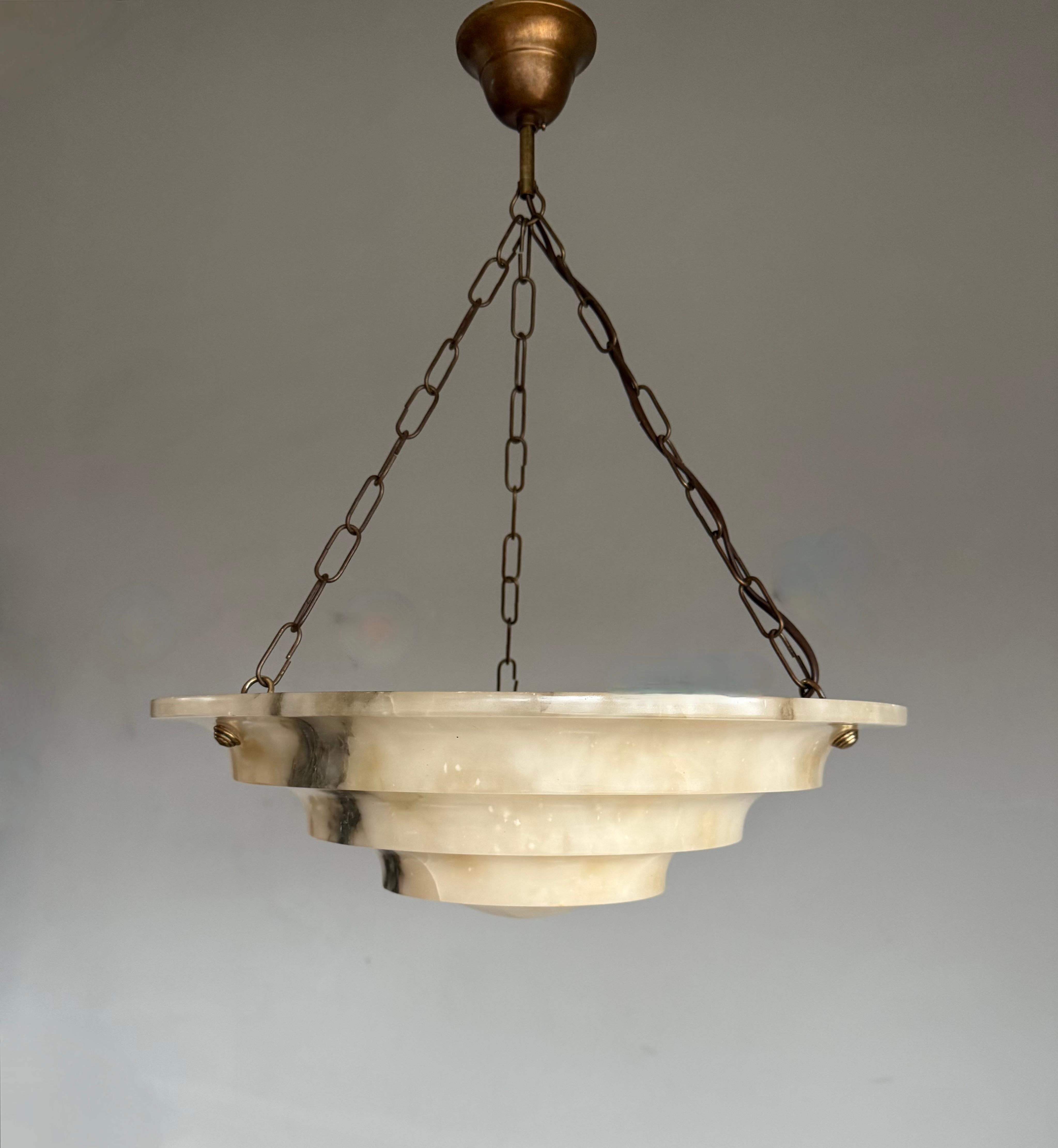 French Perfect Art Deco and Large Size, Multi Layered Alabaster Ceiling Light / Fixture