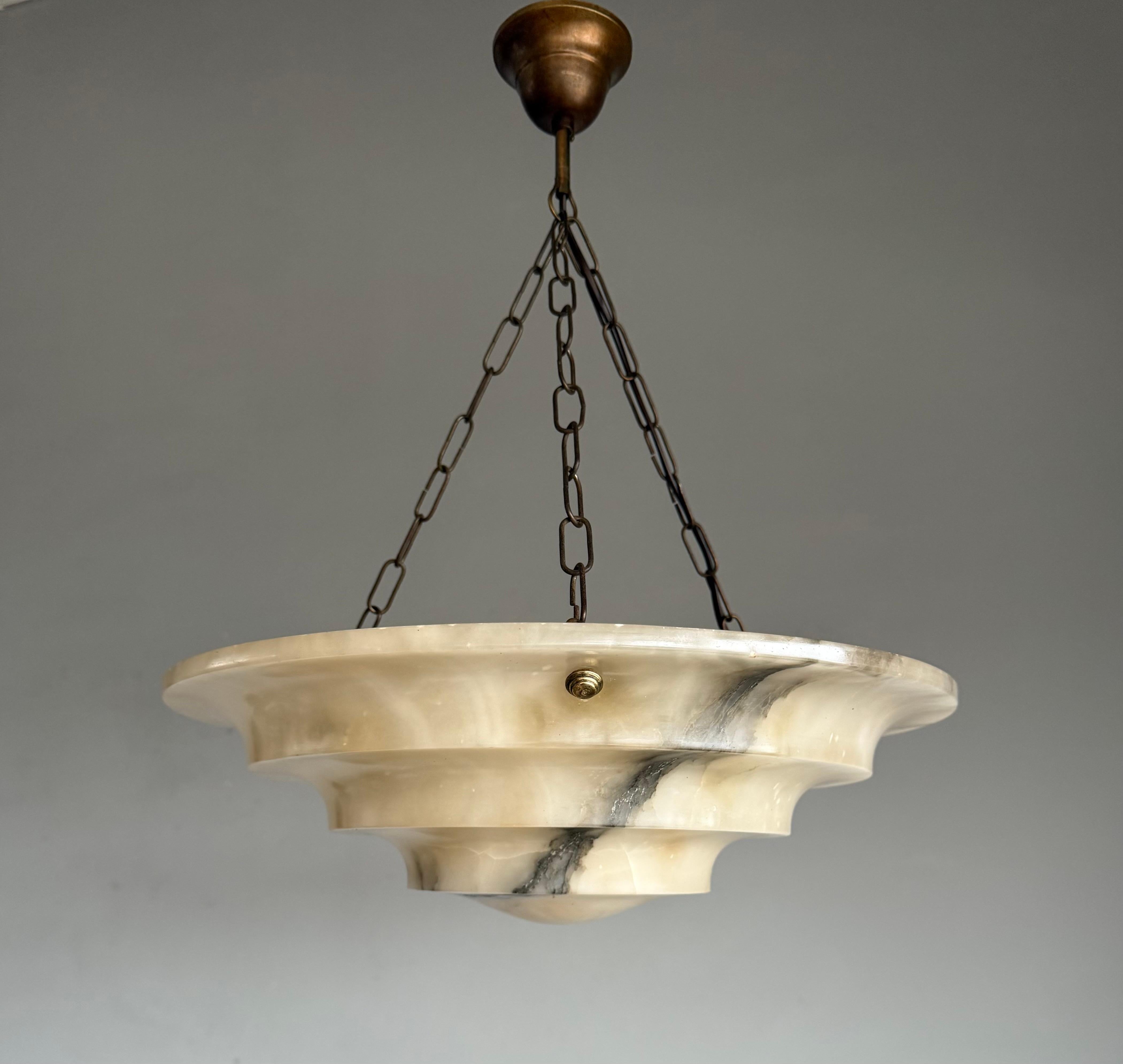 Hand-Carved Perfect Art Deco and Large Size, Multi Layered Alabaster Ceiling Light / Fixture