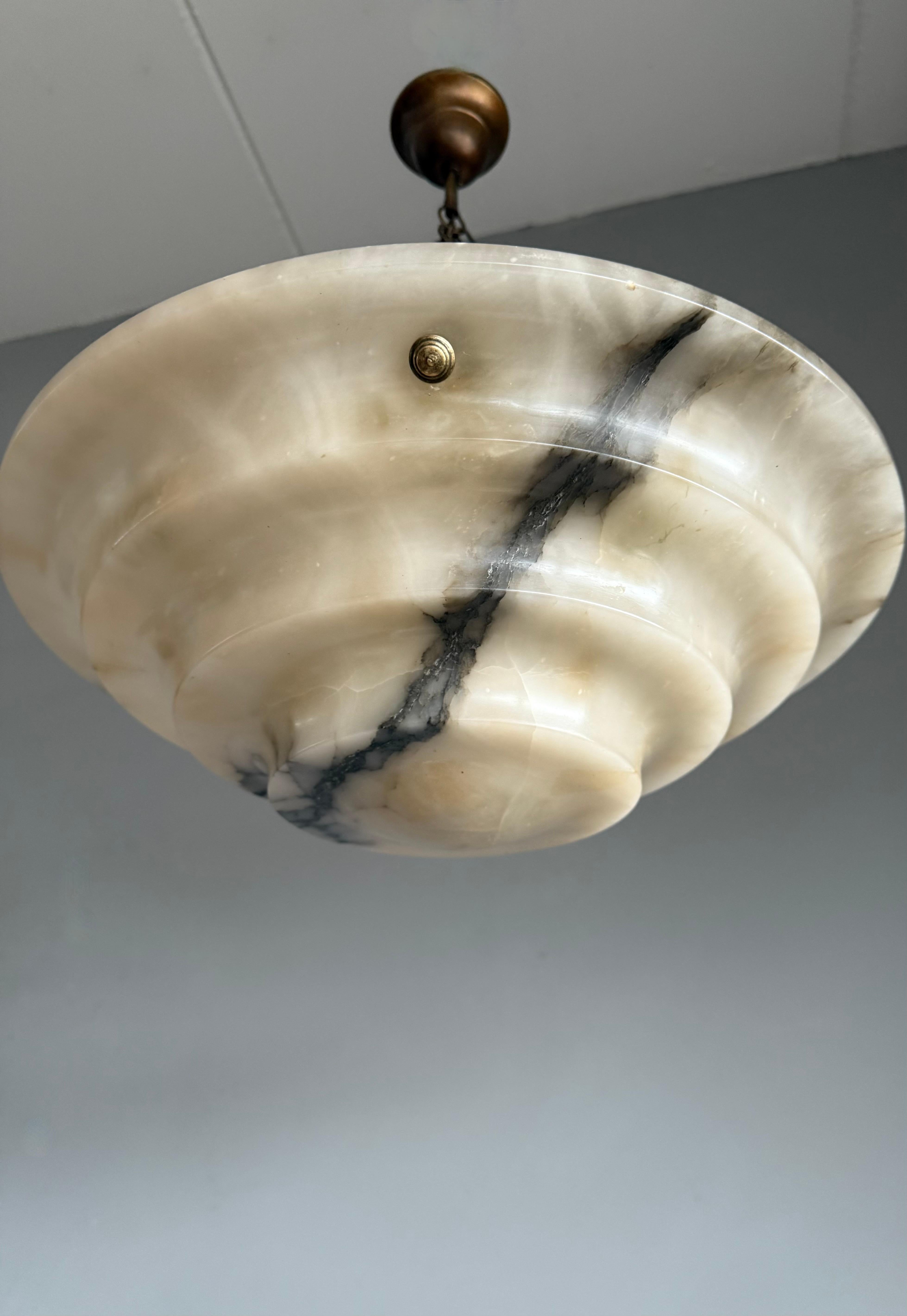 Perfect Art Deco and Large Size, Multi Layered Alabaster Ceiling Light / Fixture In Good Condition In Lisse, NL