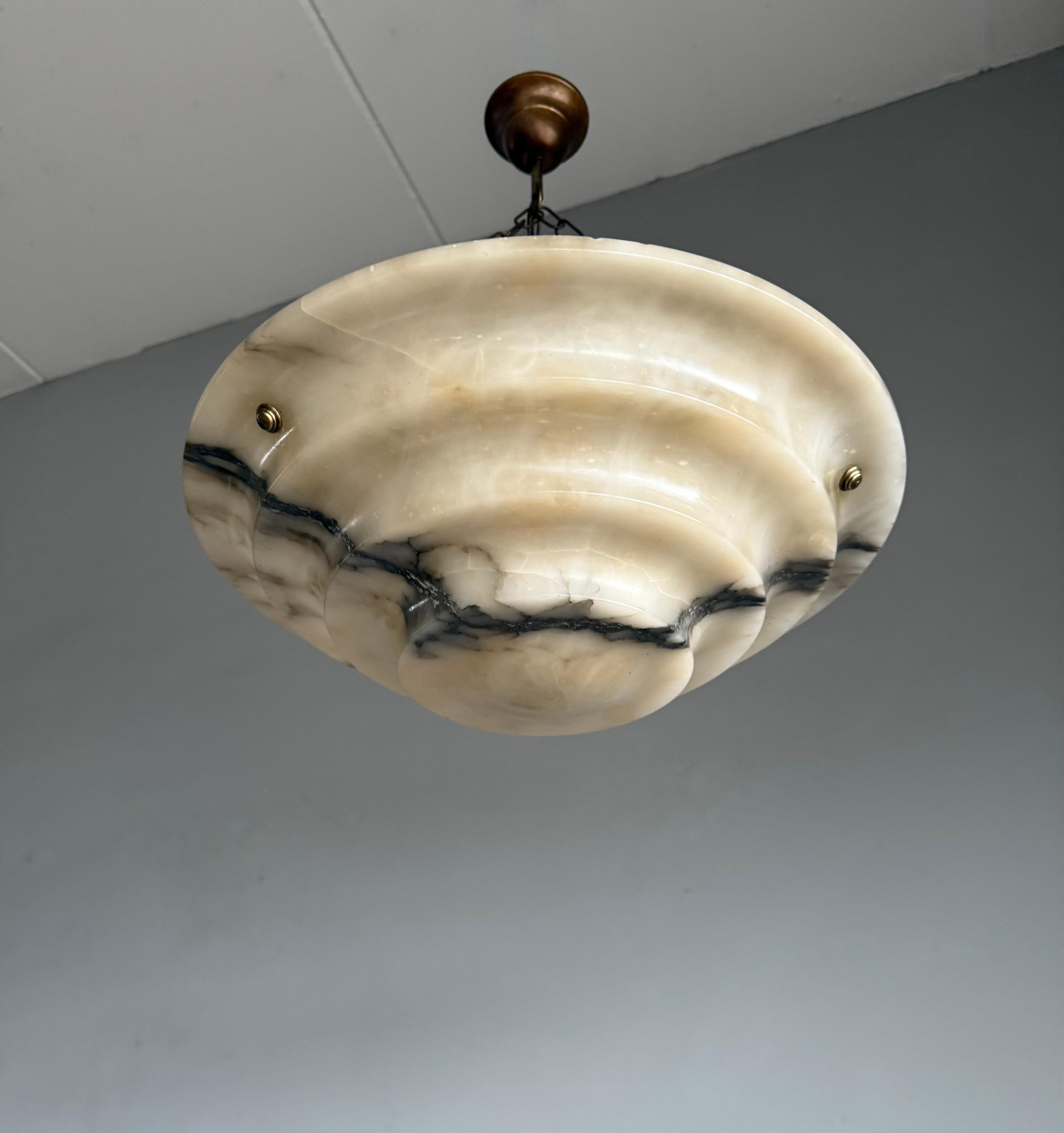 Brass Perfect Art Deco and Large Size, Multi Layered Alabaster Ceiling Light / Fixture