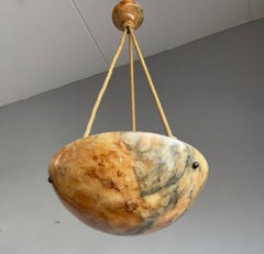 Perfect Art Deco Pendant Light with Matching Alabaster Shade, Canopy and Rope
