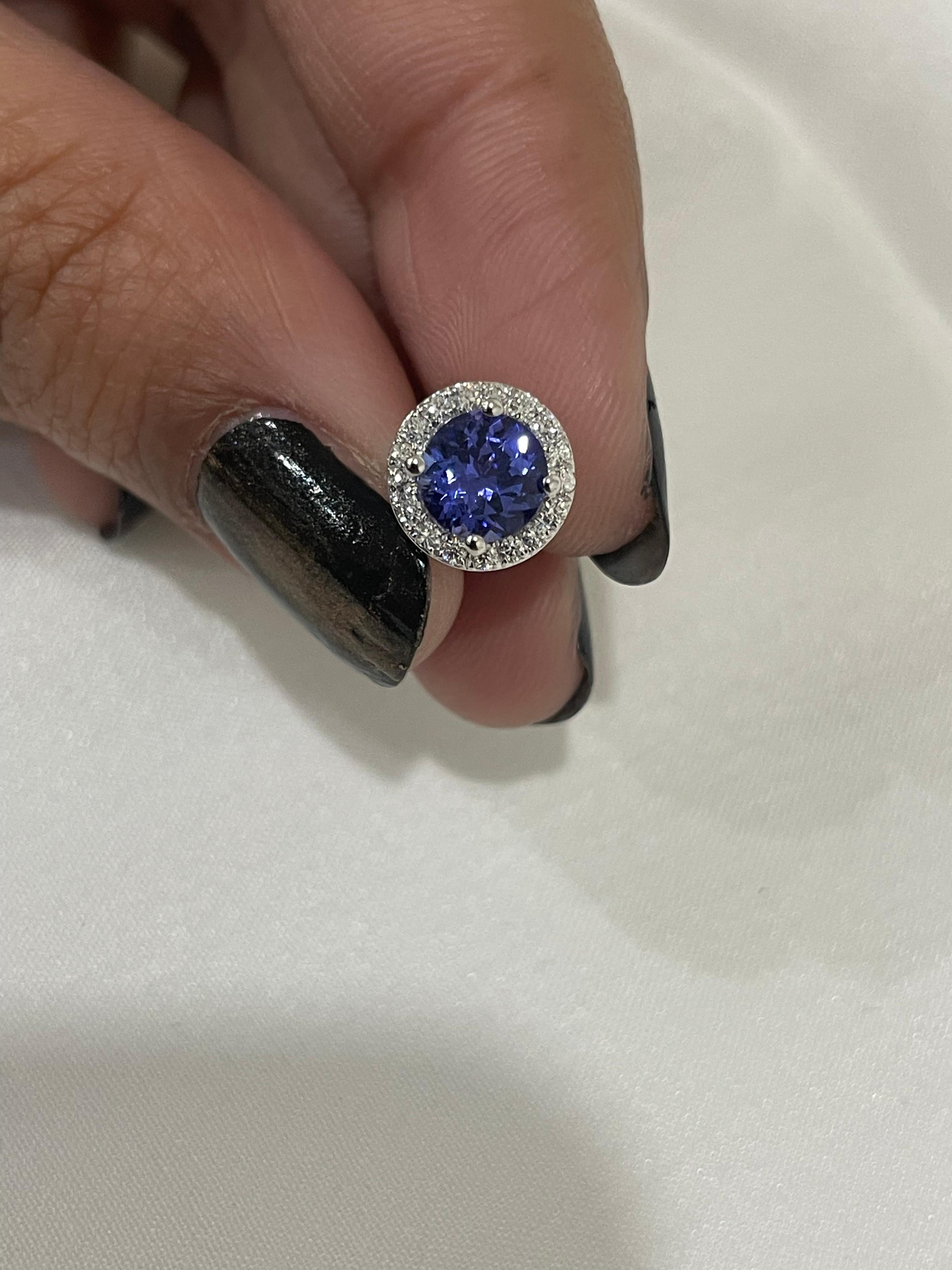 Perfect Blue 1.75 Ct Tanzanite and Diamond Stud Earrings in 18K White Gold For Sale 2