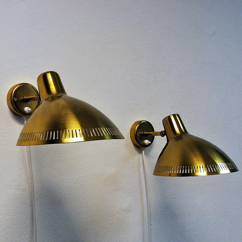 Polished Lovely Brass Wall Lamp Pair by Hans Bergström for Atelje Lyktan, Sweden, 1960s