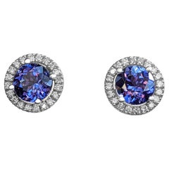 Perfect Color 2.83 Ct Tanzanite and Diamonds Earrings