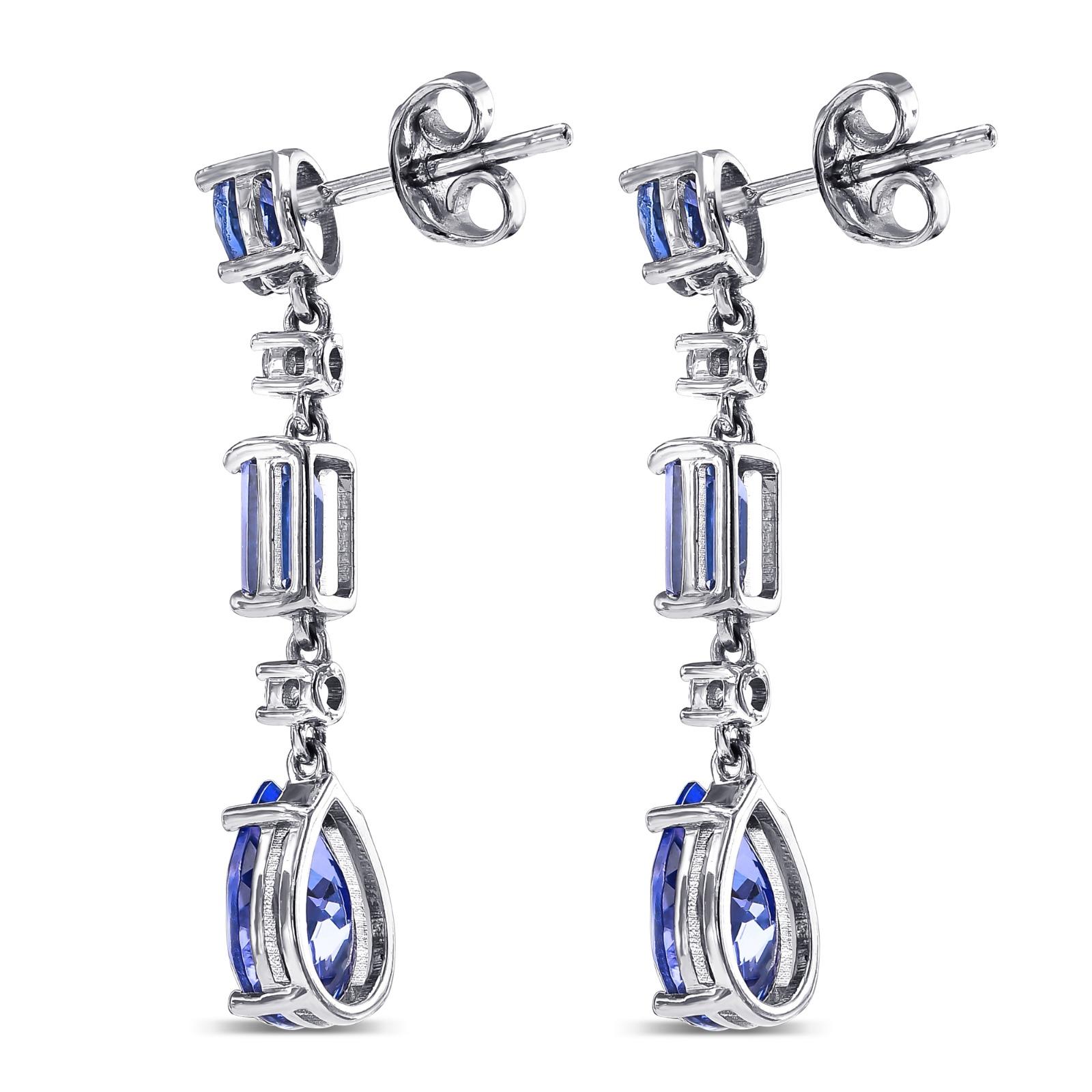 Art Deco Perfect Color 4.19 Ct Tanzanite and Diamonds Earrings