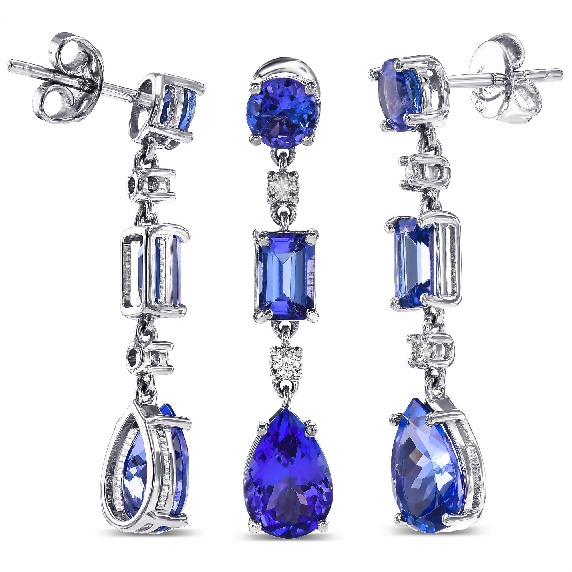 Mixed Cut Perfect Color 4.19 Ct Tanzanite and Diamonds Earrings