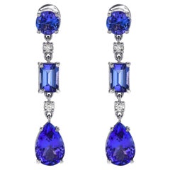 Perfect Color 5.08 Ct Tanzanite and Diamonds Earrings