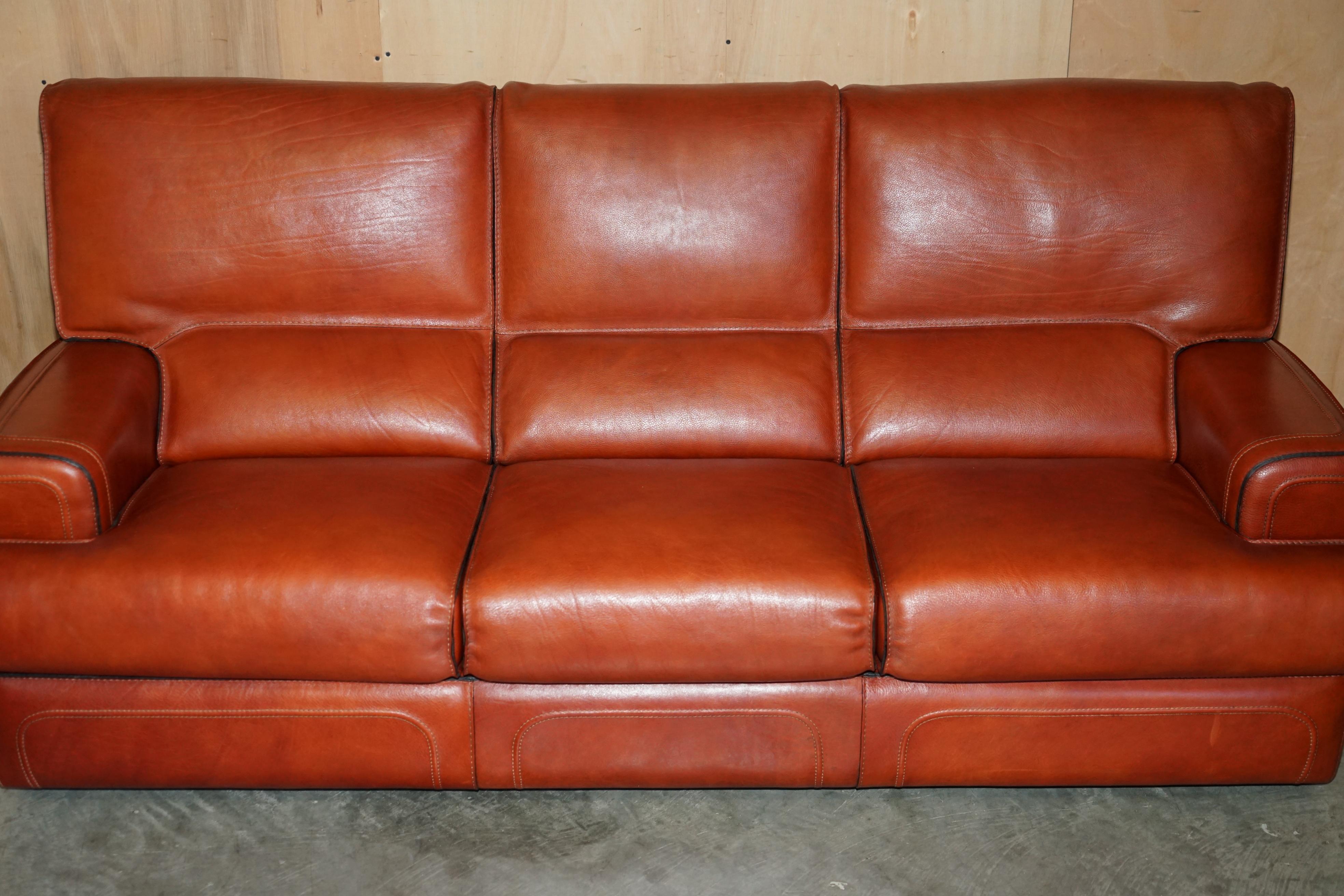 Hand-Crafted PERFECT CONDITION CIRCA 1970's ROCHE BOBOIS BROWN LEATHER SOFA ARMCHAIR SUITE