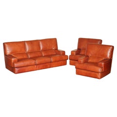 Vintage PERFECT CONDITION CIRCA 1970's ROCHE BOBOIS BROWN LEATHER SOFA ARMCHAIR SUITE