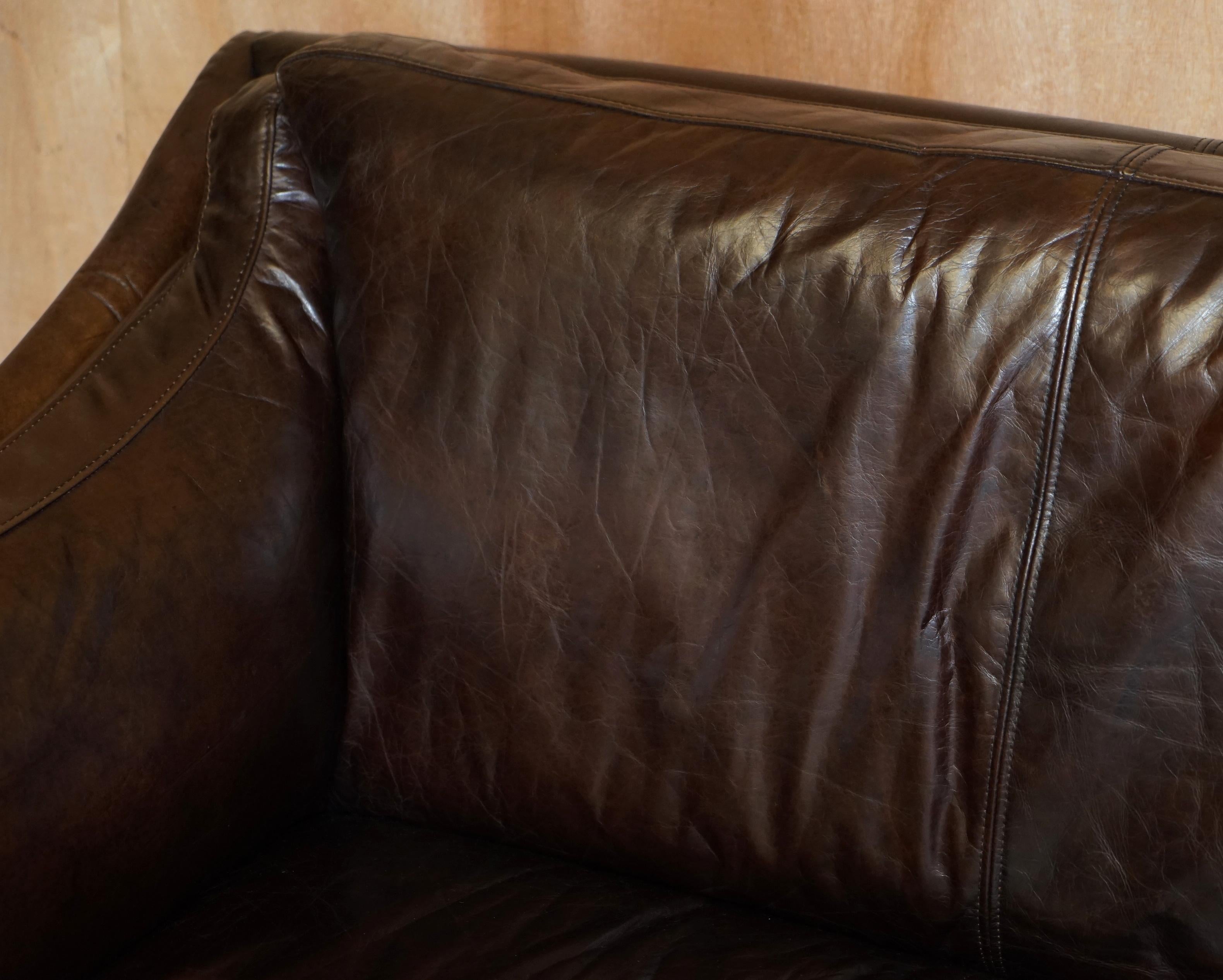 Mid-Century Modern Perfect Condition Halo Groucho Bike Tan Brown Leather Sofa Part of a Large Suite