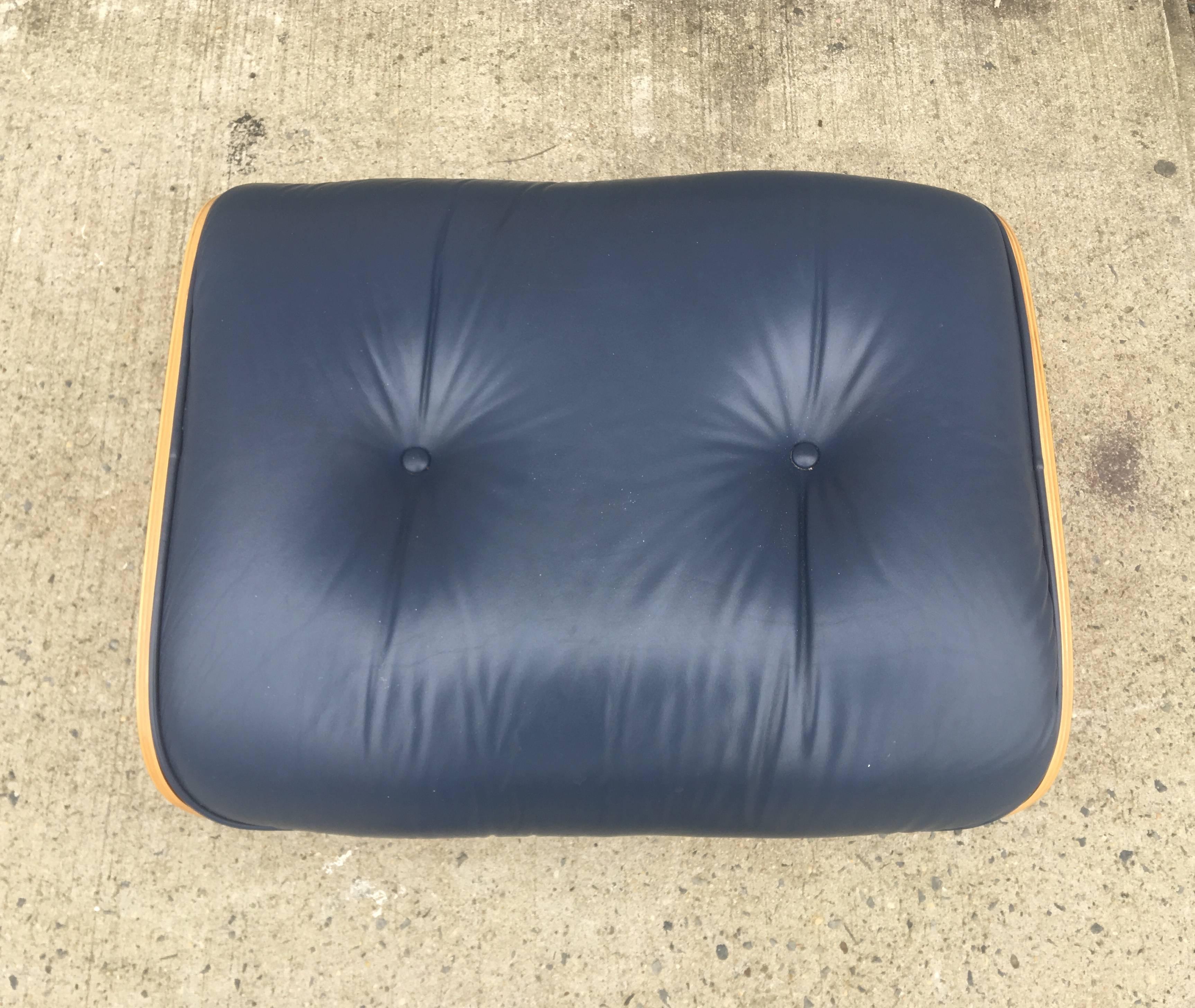 Aluminum Perfect Herman Miller Eames Lounge Chair and Ottoman in Custom Blue Leather