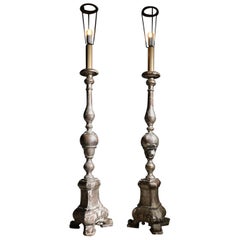 Perfect Imperfect Pair of Large 19th Century Candleholders / Floor Lamps