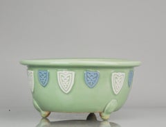 Perfect Large Chinese Porcelain Monochrome Celadon Cache Pot Jardinière Tripod
