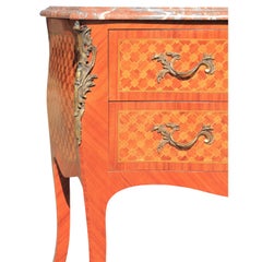 Perfect Louis XV Style French Parquetry Ormolu Mounted Marble Commode or Chest