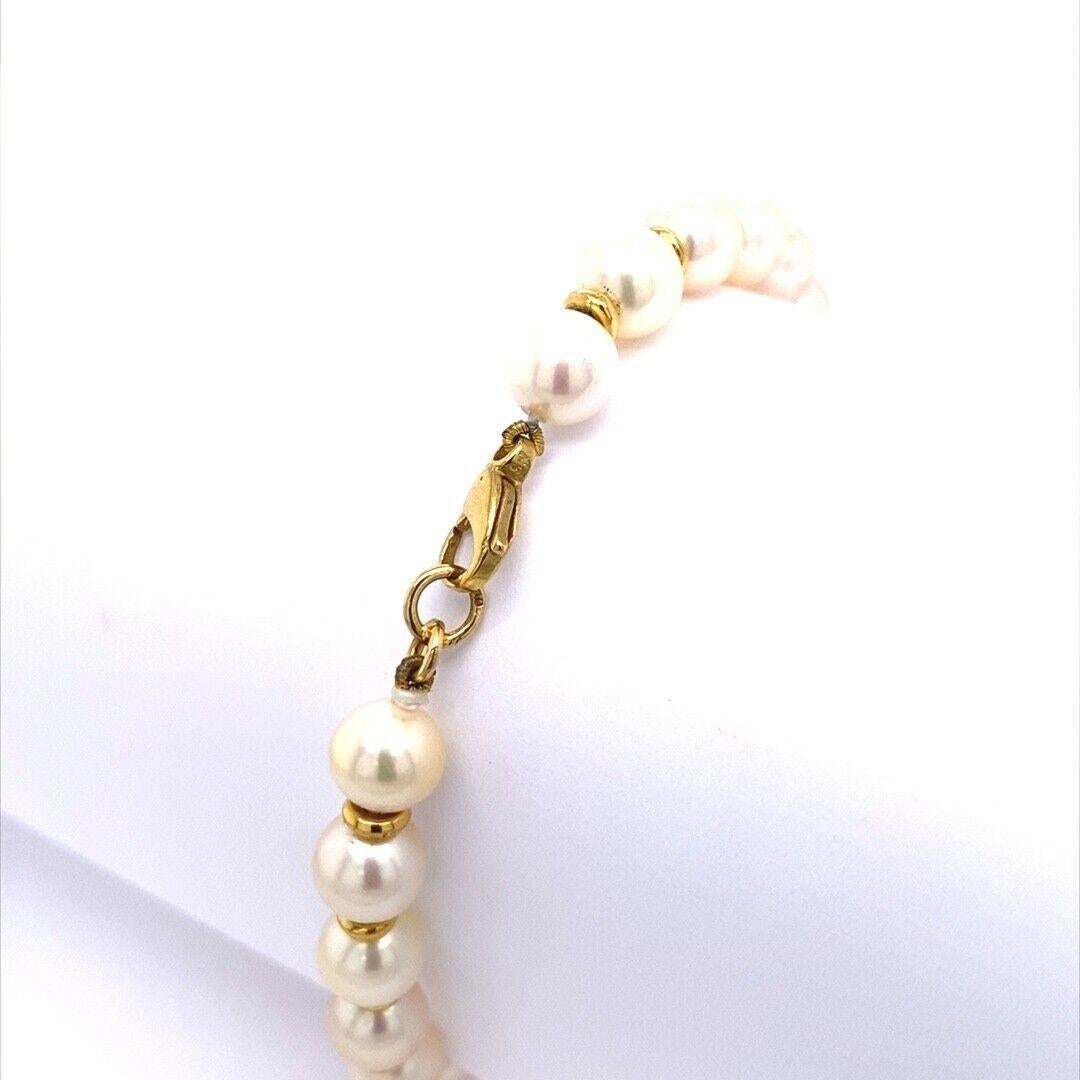 Perfect Matching 7mm Cultured Pearl Bracelet with 9ct Gold Beads in Between For Sale 2