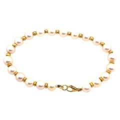 Perfect Matching 7mm Cultured Pearl Bracelet with 9ct Gold Beads in Between