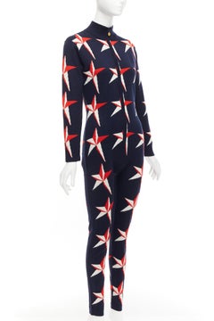 PERFECT MOMENT navy red star extra fine merino wool logo zip jumpsuit M